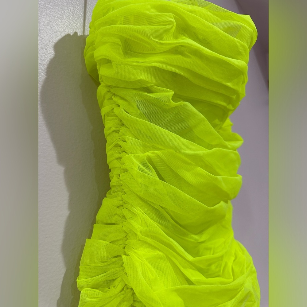 HOUSE OF CB Ella Lime colored ruffled dress